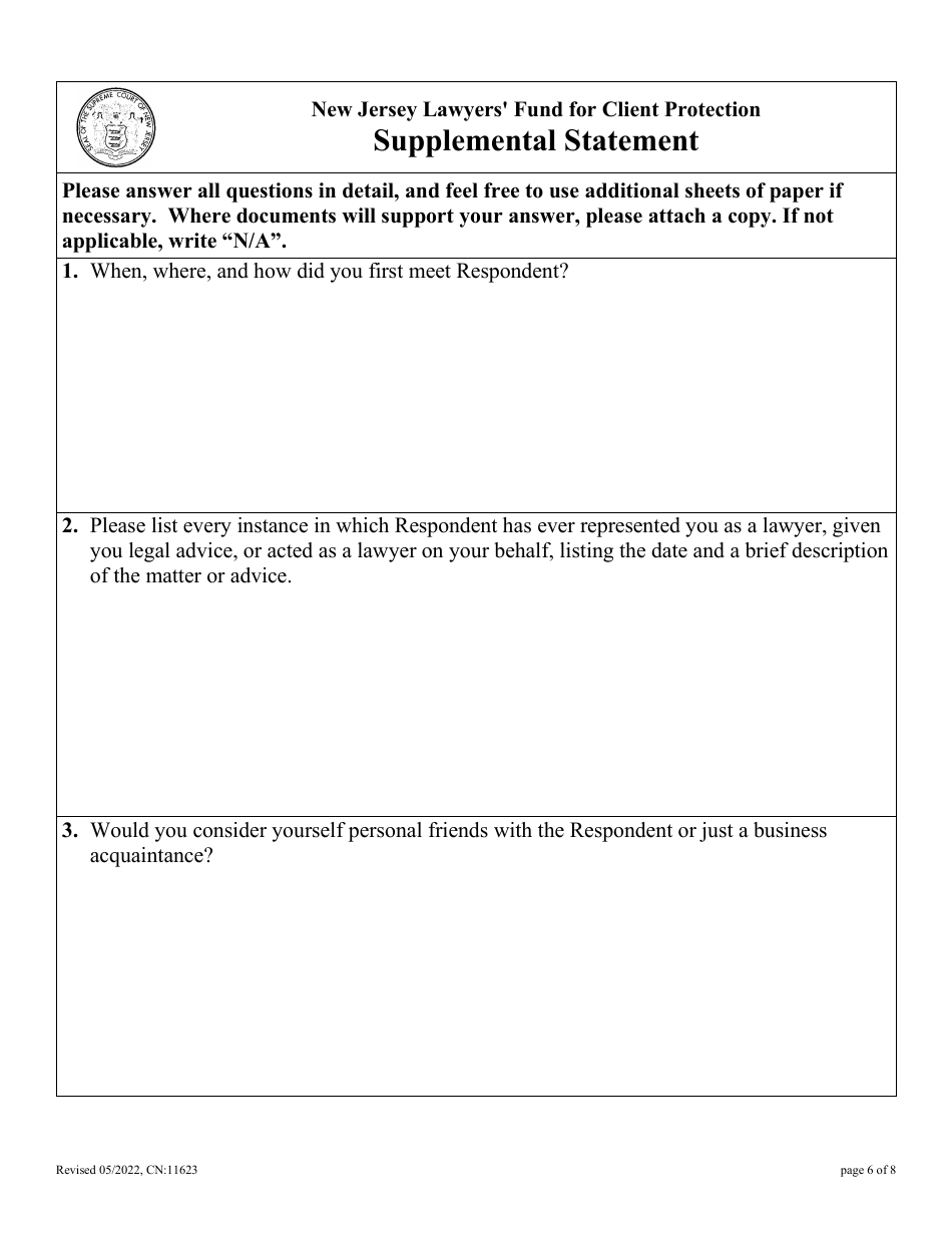 Form 11623 Statement of Claim - New Jersey, Page 6