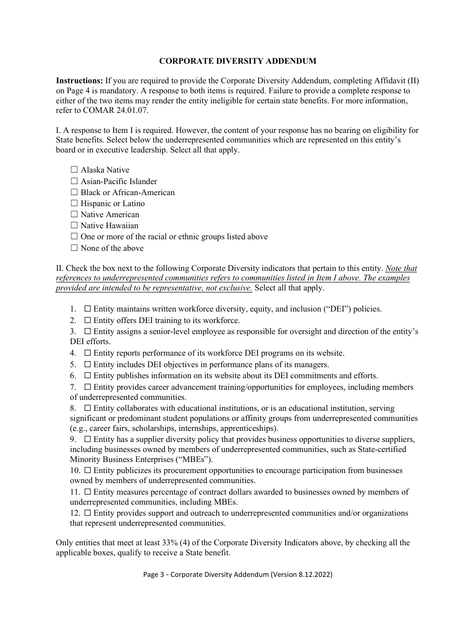 Corporate Diversity Addendum - Maryland, Page 3