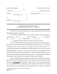 Document preview: Order Setting Divorce Trial and Requiring Pretrial Statements - Wyoming