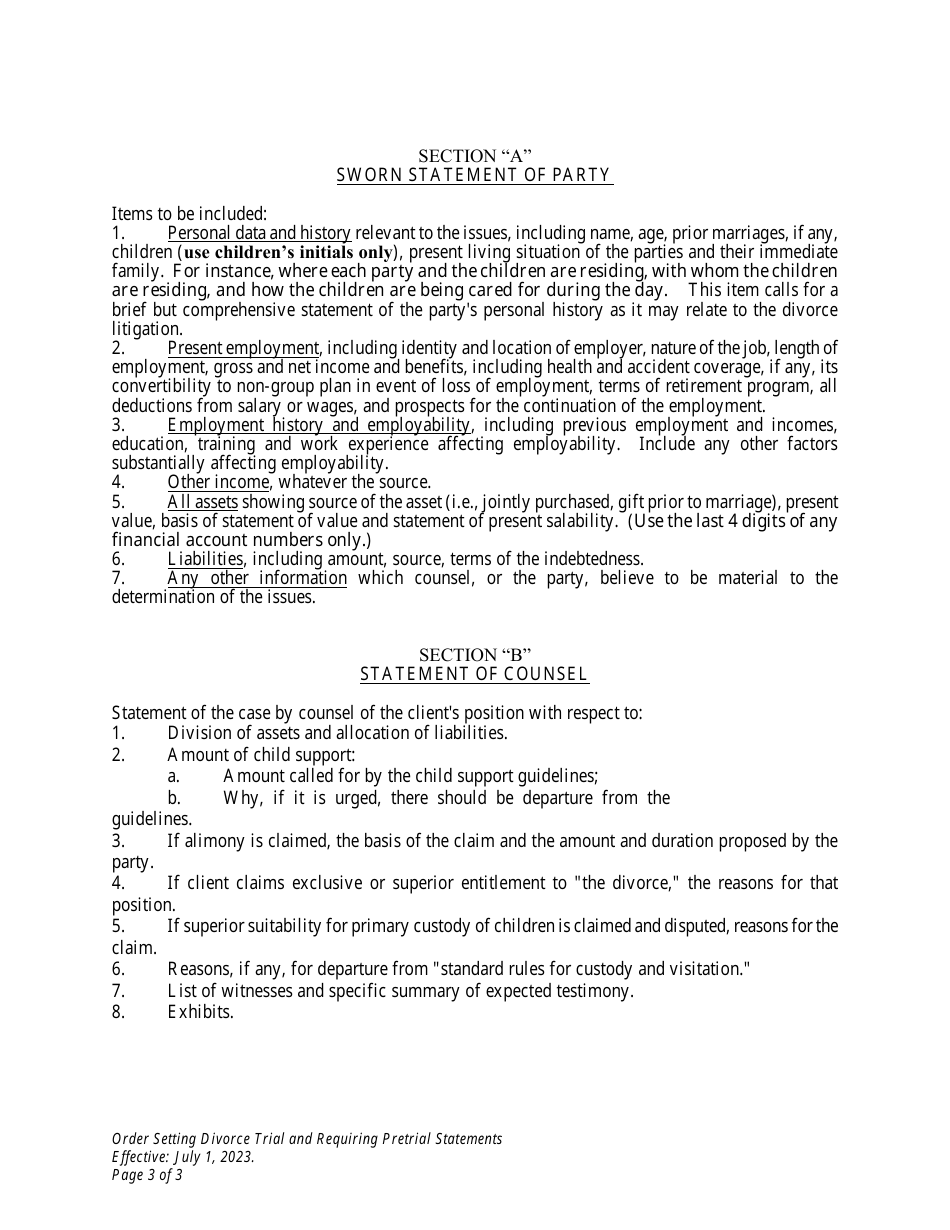 Order Setting Divorce Trial and Requiring Pretrial Statements - Wyoming, Page 3