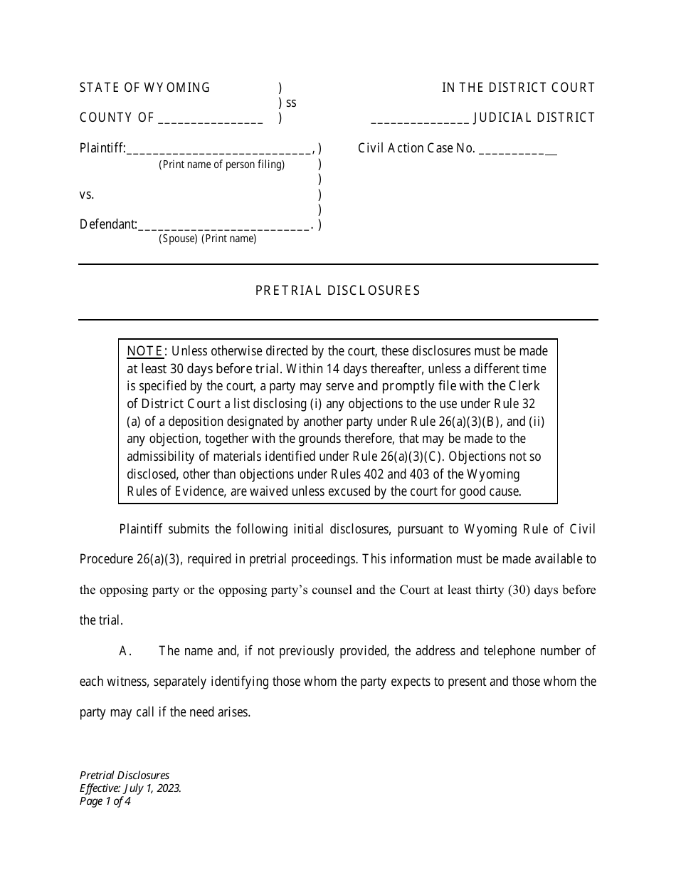 Pretrial Disclosures - Wyoming, Page 1