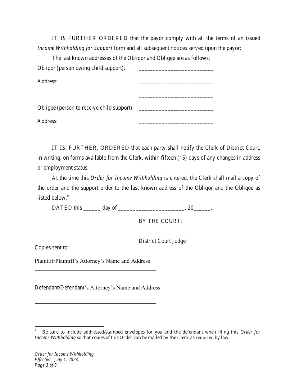 Order for Income Withholding - Wyoming, Page 3