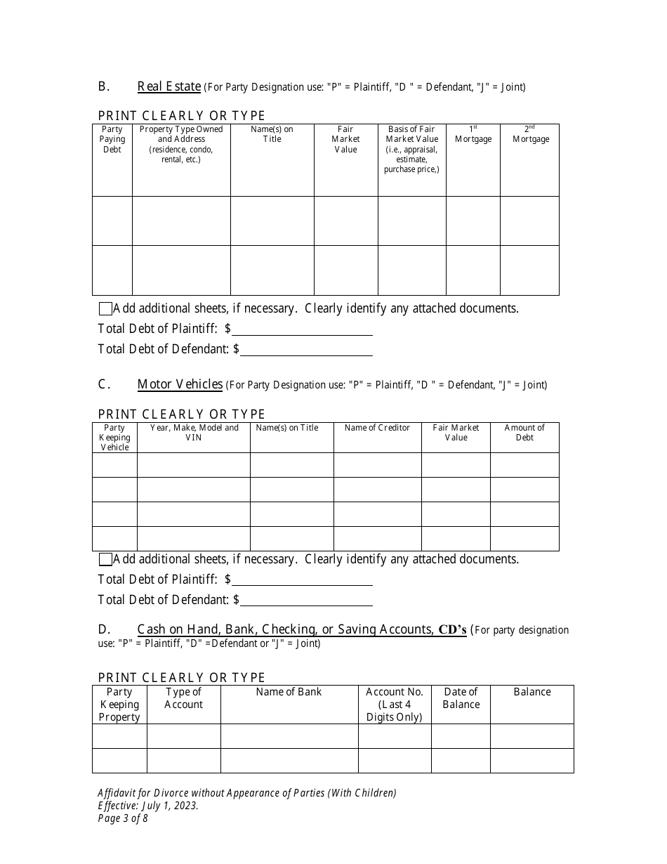 Affidavit for Divorce Without Appearance of Parties (With Minor Children) - Wyoming, Page 3