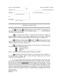 Document preview: Request for Setting - Divorce With No Children - Plaintiff - Wyoming