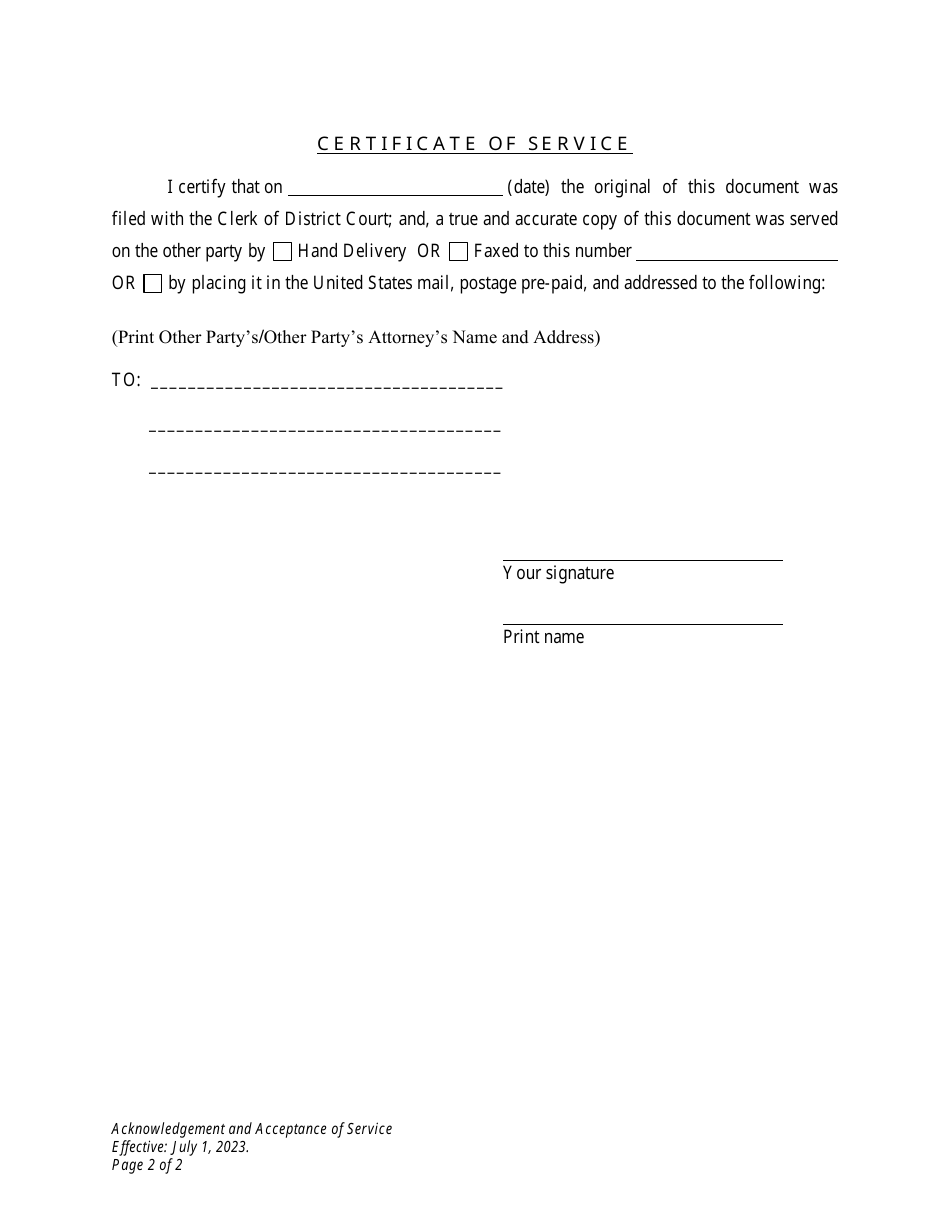 Acknowledgement and Acceptance of Service - Child Support Modification - Petitioner - Wyoming, Page 2