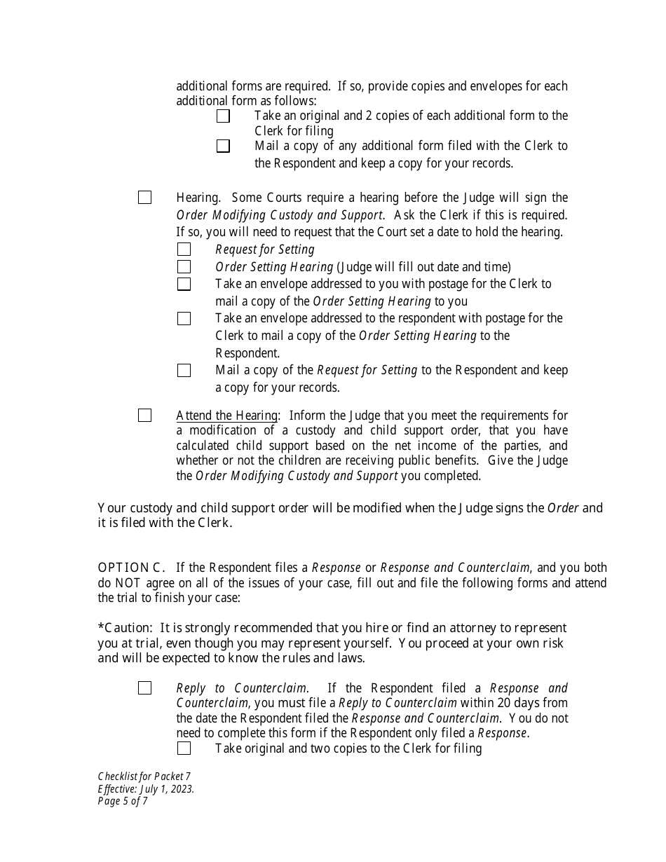 Wyoming Checklist for Packet 7 Petitioner Modification of Custody