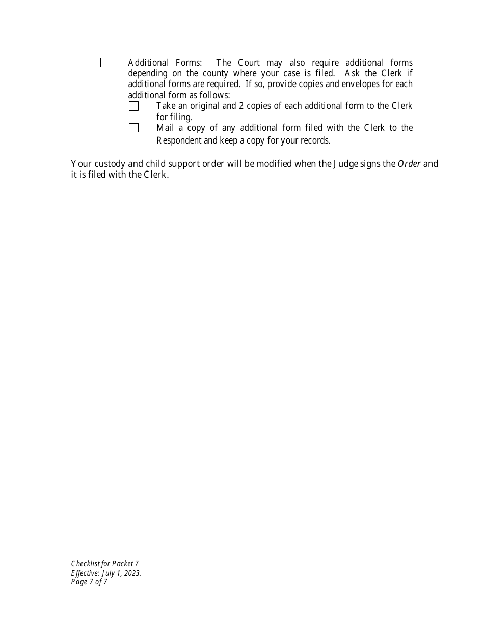 Checklist for Packet 7 - Petitioner - Modification of Custody and Child Support - Wyoming, Page 7