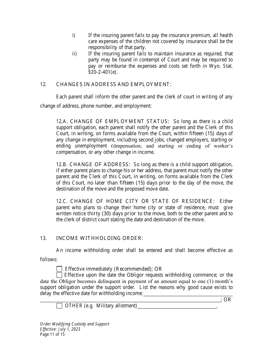 Order Modifying Custody and Support - Wyoming, Page 11