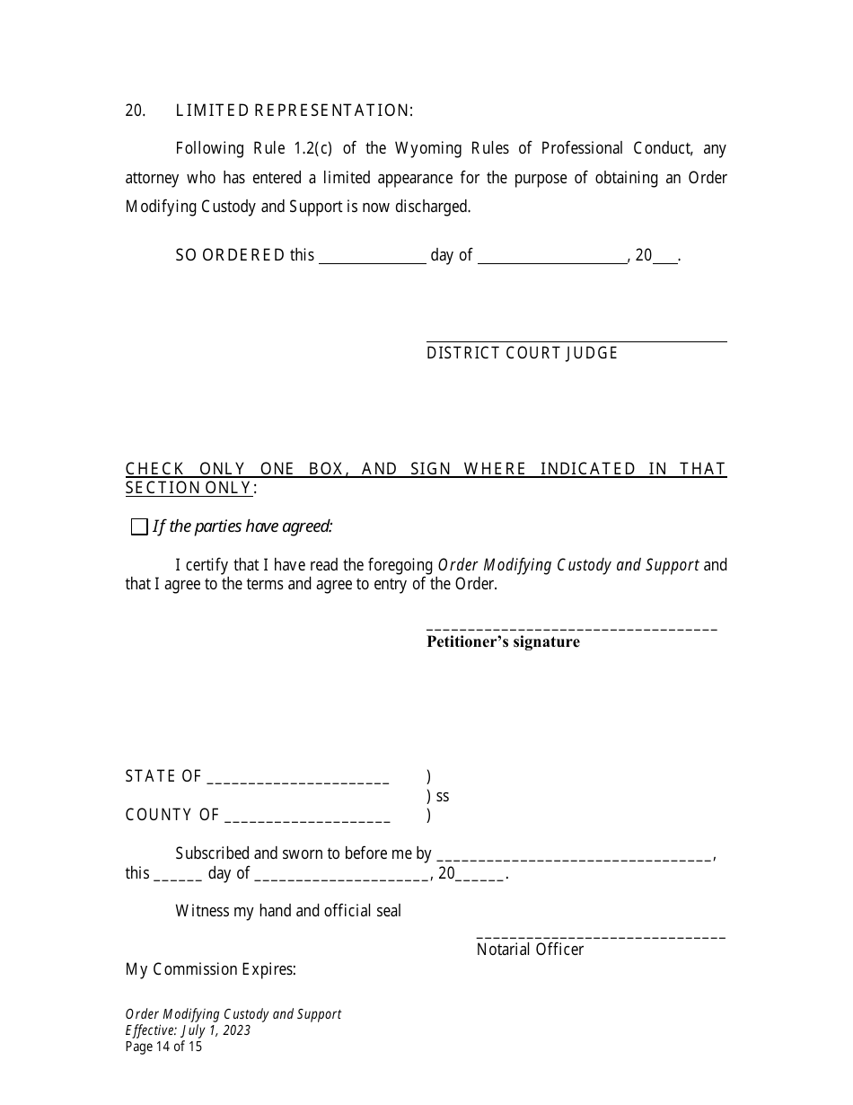 Order Modifying Custody and Support - Wyoming, Page 14