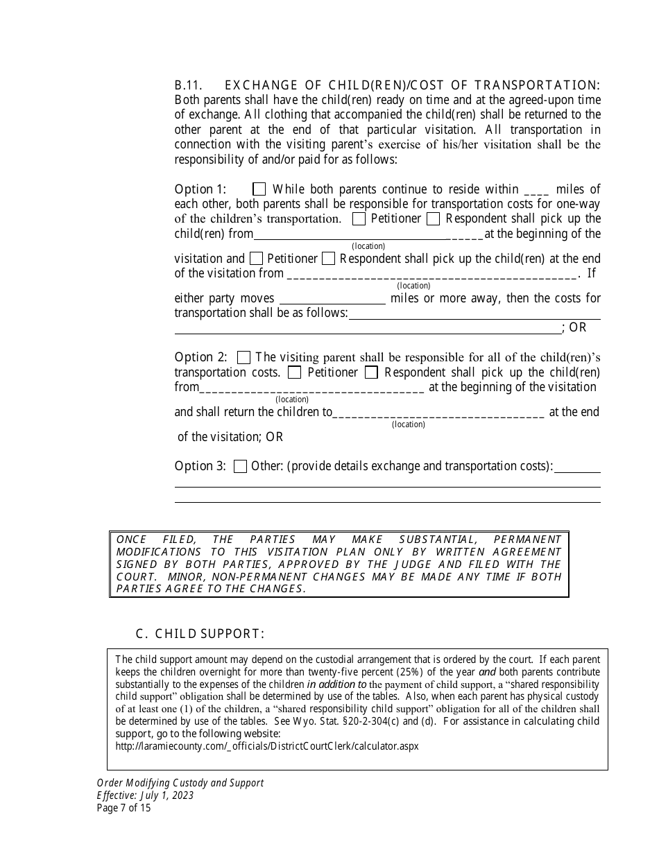 Order Modifying Custody and Support - Wyoming, Page 7