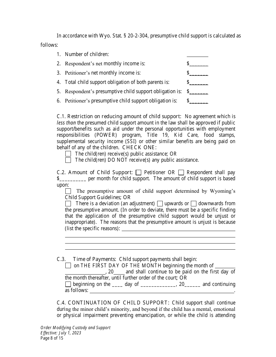 Order Modifying Custody and Support - Wyoming, Page 8