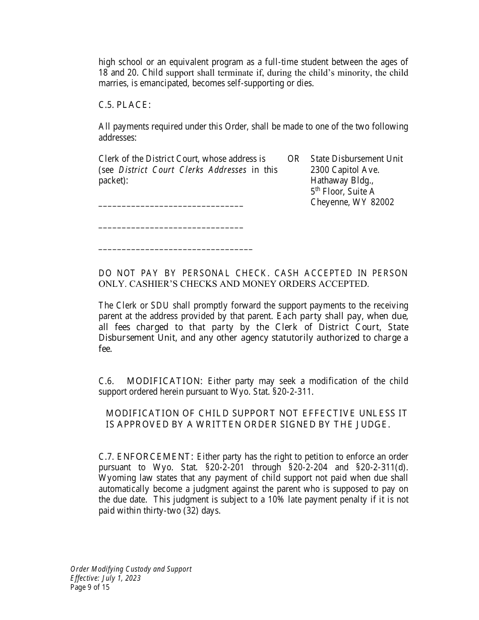 Order Modifying Custody and Support - Wyoming, Page 9