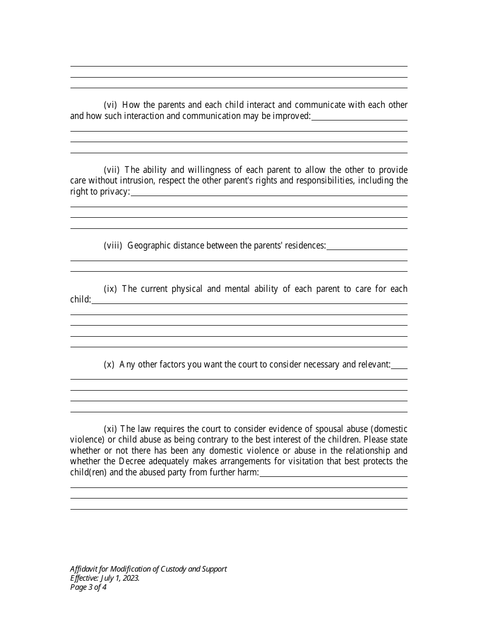 Affidavit for Modification of Custody and Support Without Appearance of Parties - Wyoming, Page 3