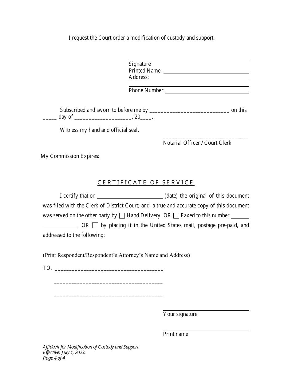 Affidavit for Modification of Custody and Support Without Appearance of Parties - Wyoming, Page 4