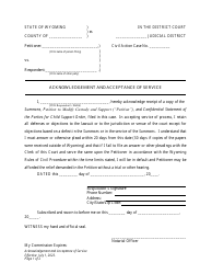 Document preview: Acknowledgement and Acceptance of Service - Custody and Child Support Modification - Petitioner - Wyoming