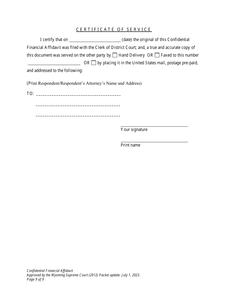 Confidential Financial Affidavit - Wyoming, Page 9