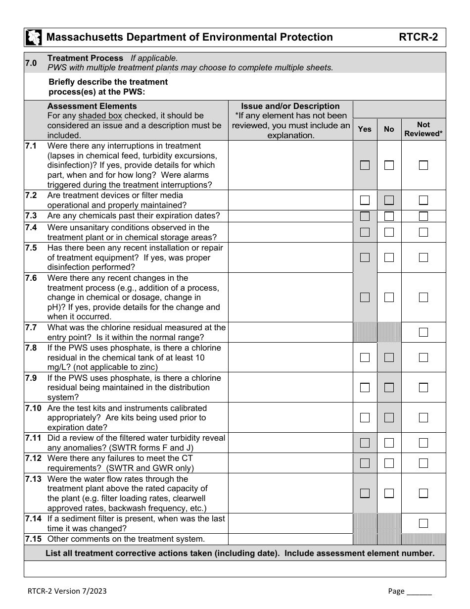 Form RTCR-2 Coliform Bacteria Level 2 Assessment Form - Massachusetts, Page 10