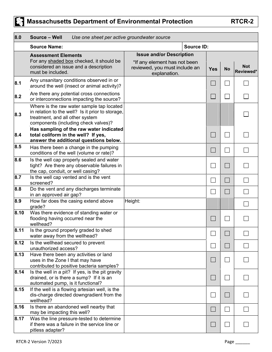 Form RTCR-2 Download Printable PDF or Fill Online Coliform Bacteria ...