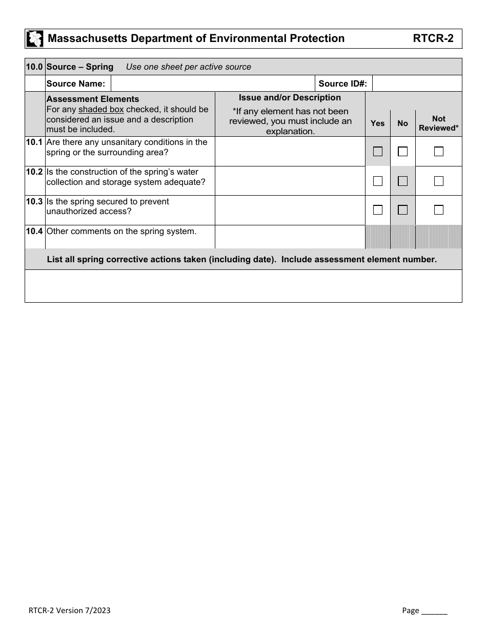 Form RTCR-2 Coliform Bacteria Level 2 Assessment Form - Massachusetts, Page 14