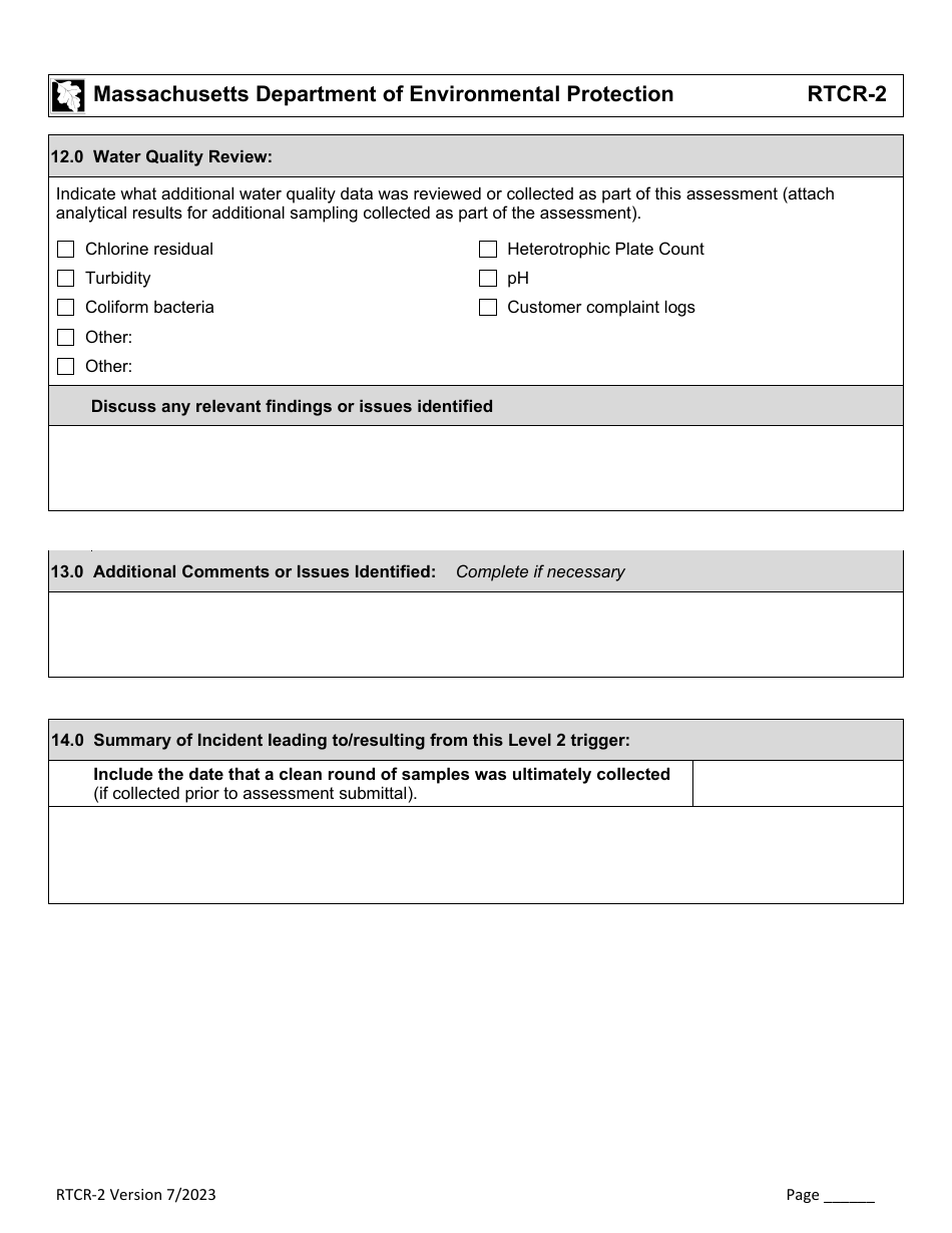 Form RTCR-2 Coliform Bacteria Level 2 Assessment Form - Massachusetts, Page 16