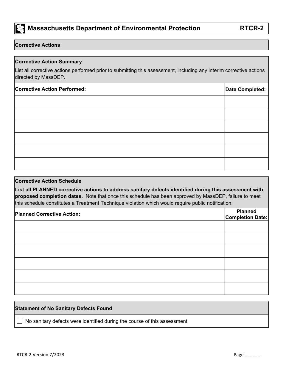 Form RTCR-2 Coliform Bacteria Level 2 Assessment Form - Massachusetts, Page 17