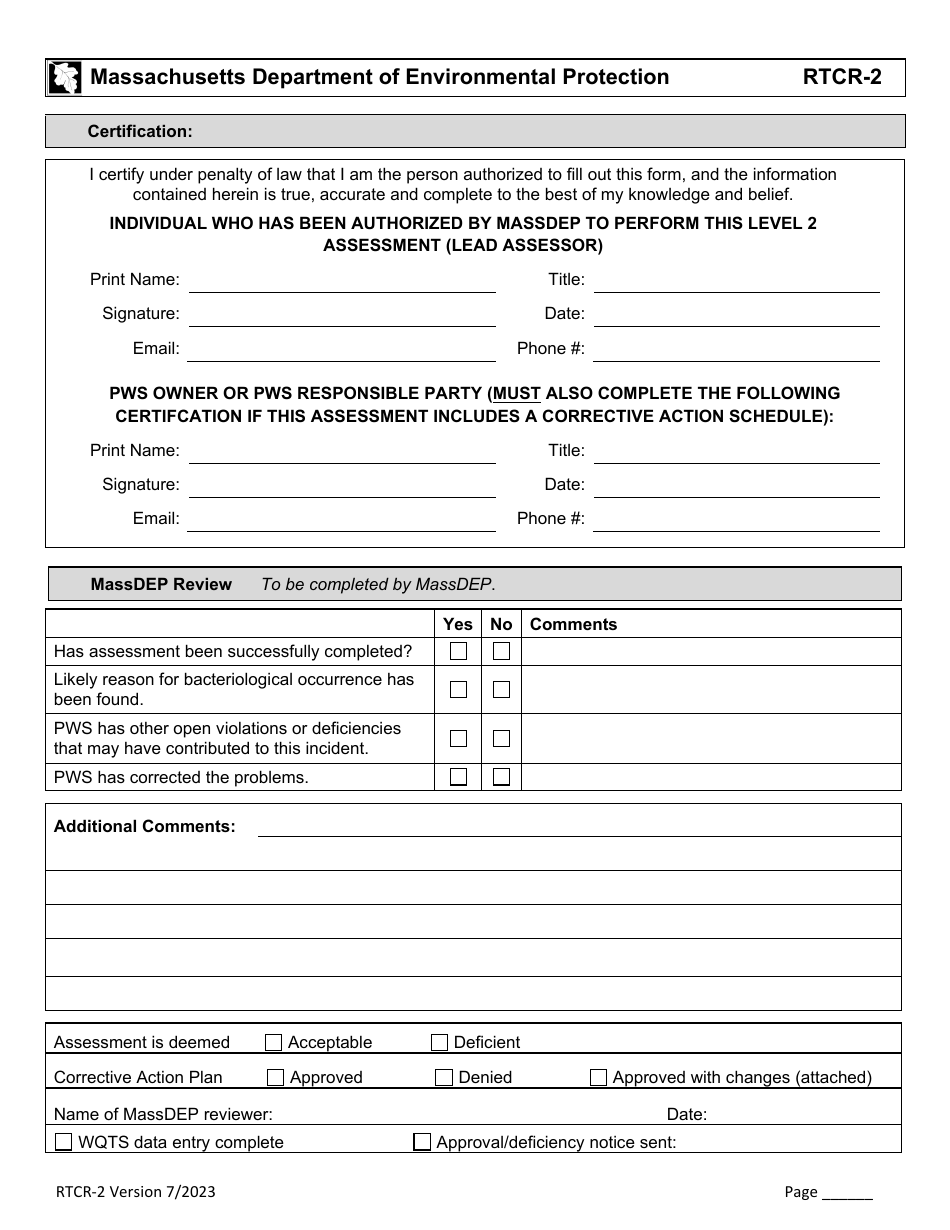 Form RTCR-2 Coliform Bacteria Level 2 Assessment Form - Massachusetts, Page 18