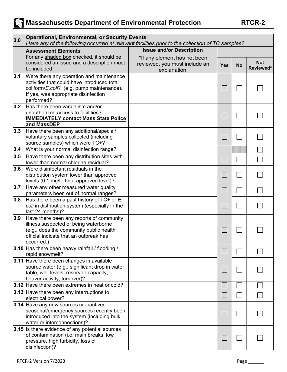 Form RTCR-2 Coliform Bacteria Level 2 Assessment Form - Massachusetts, Page 4