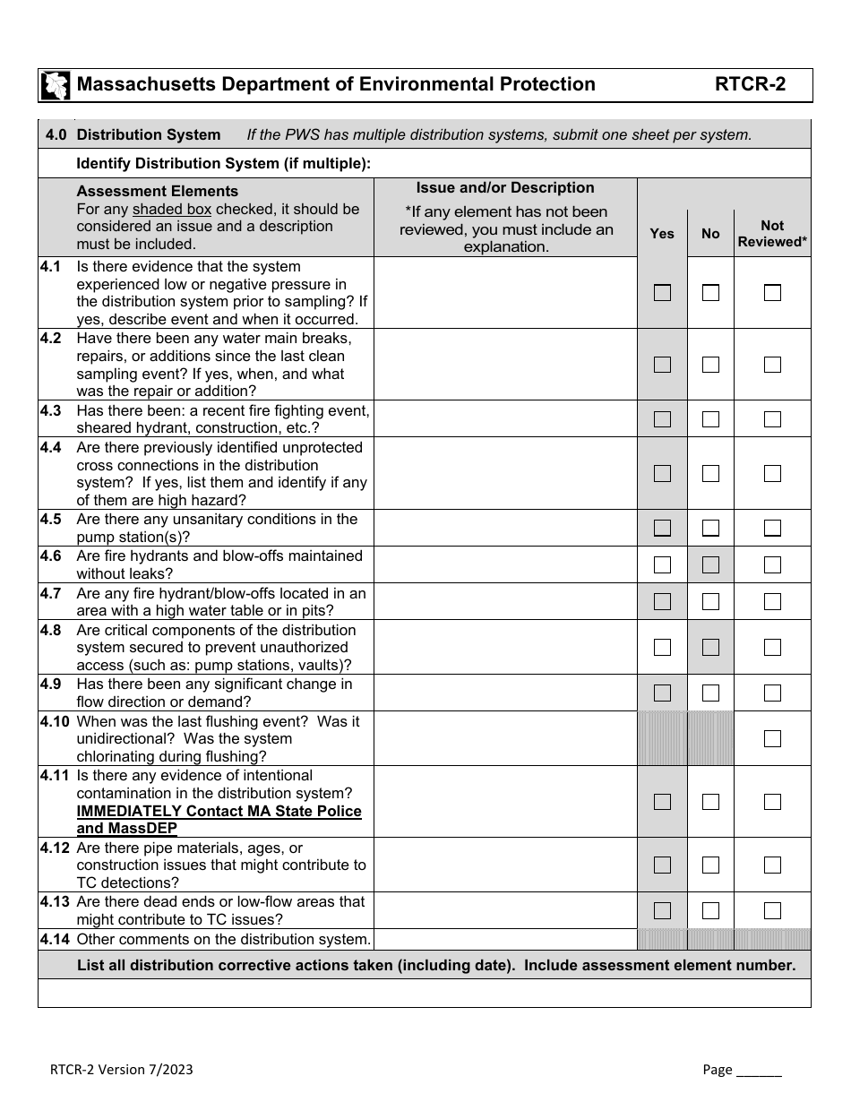 Form RTCR-2 Coliform Bacteria Level 2 Assessment Form - Massachusetts, Page 6