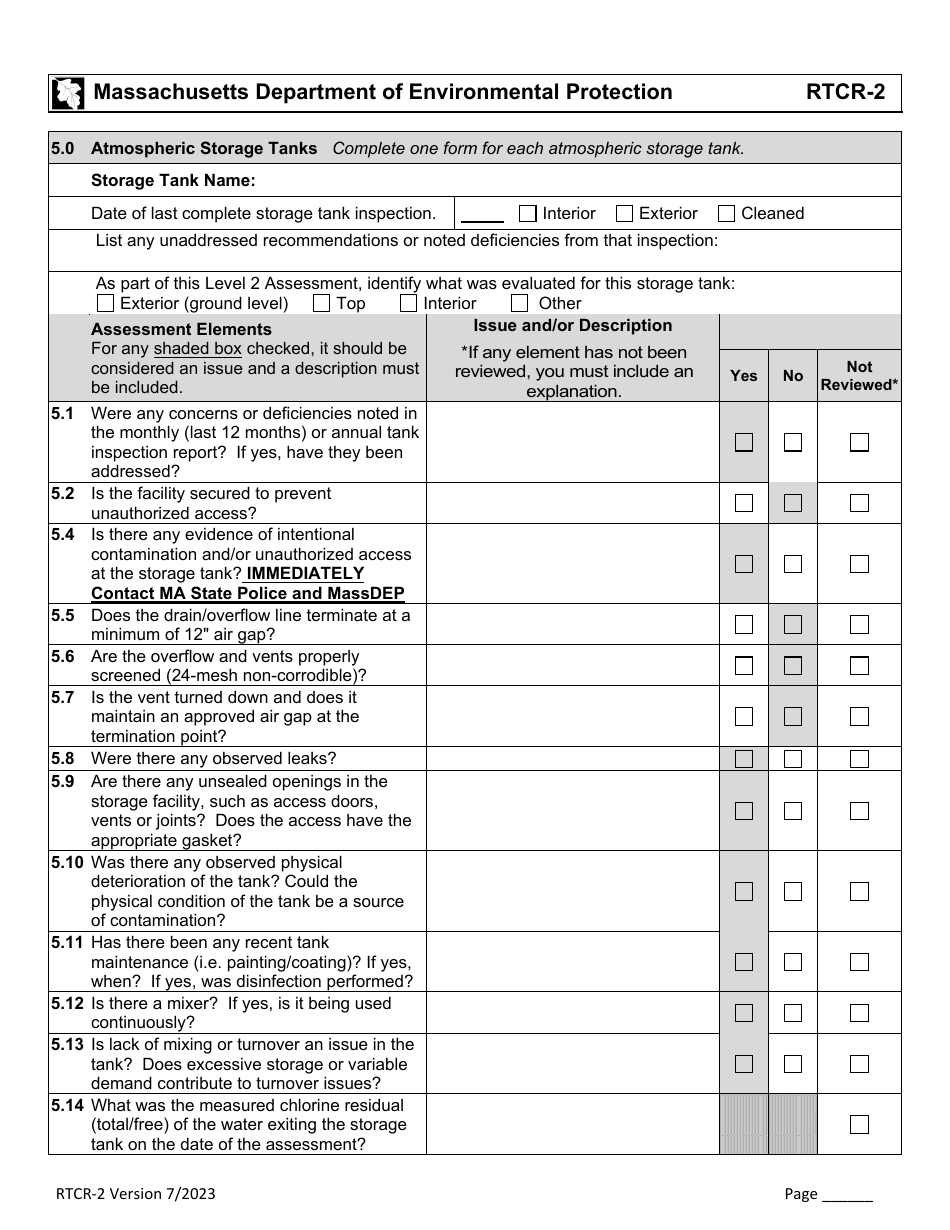 Form RTCR-2 Coliform Bacteria Level 2 Assessment Form - Massachusetts, Page 7