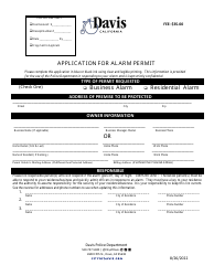 Document preview: Application for Alarm Permit - City of Davis, California