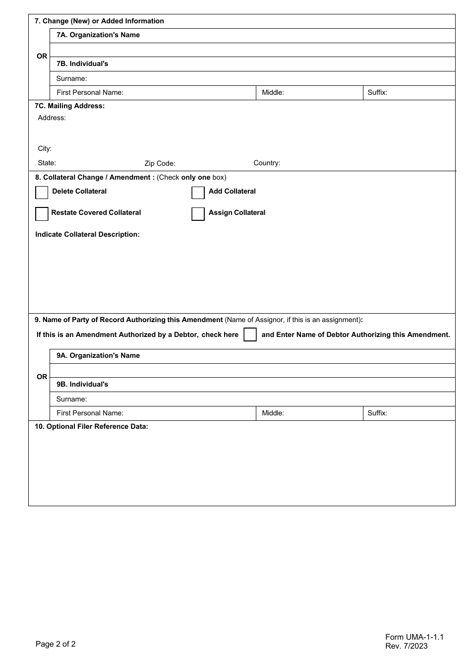 Form UCC-3 (UMA-1.1.1) Financing Statement Amendment - Connecticut, Page 2