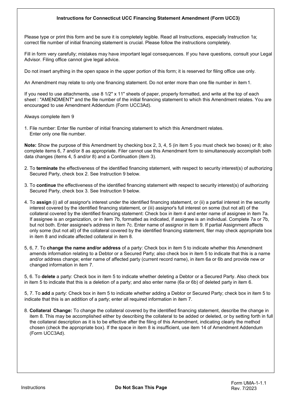 Form UCC-3 (UMA-1.1.1) Financing Statement Amendment - Connecticut, Page 3