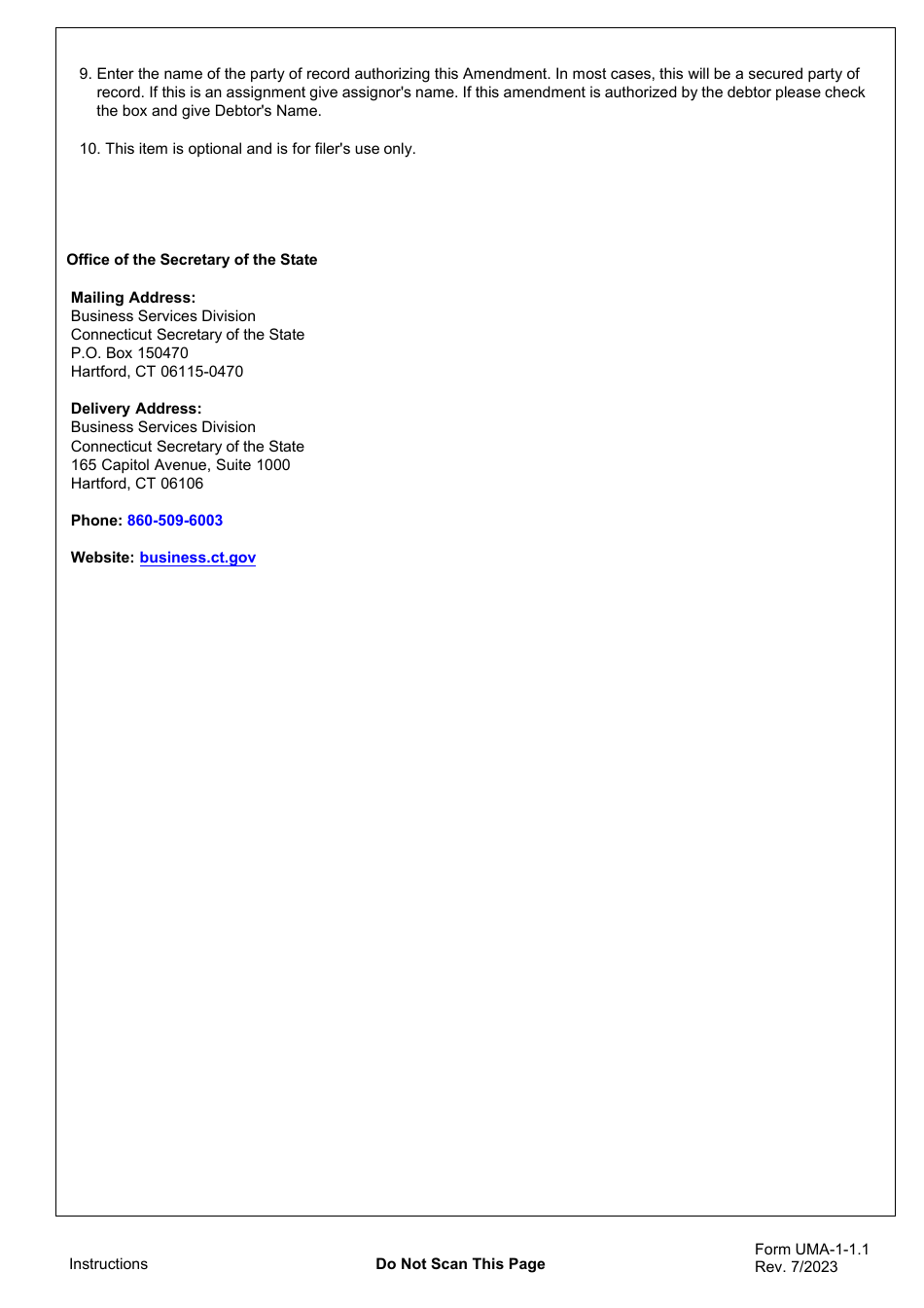 Form UCC-3 (UMA-1.1.1) Financing Statement Amendment - Connecticut, Page 4