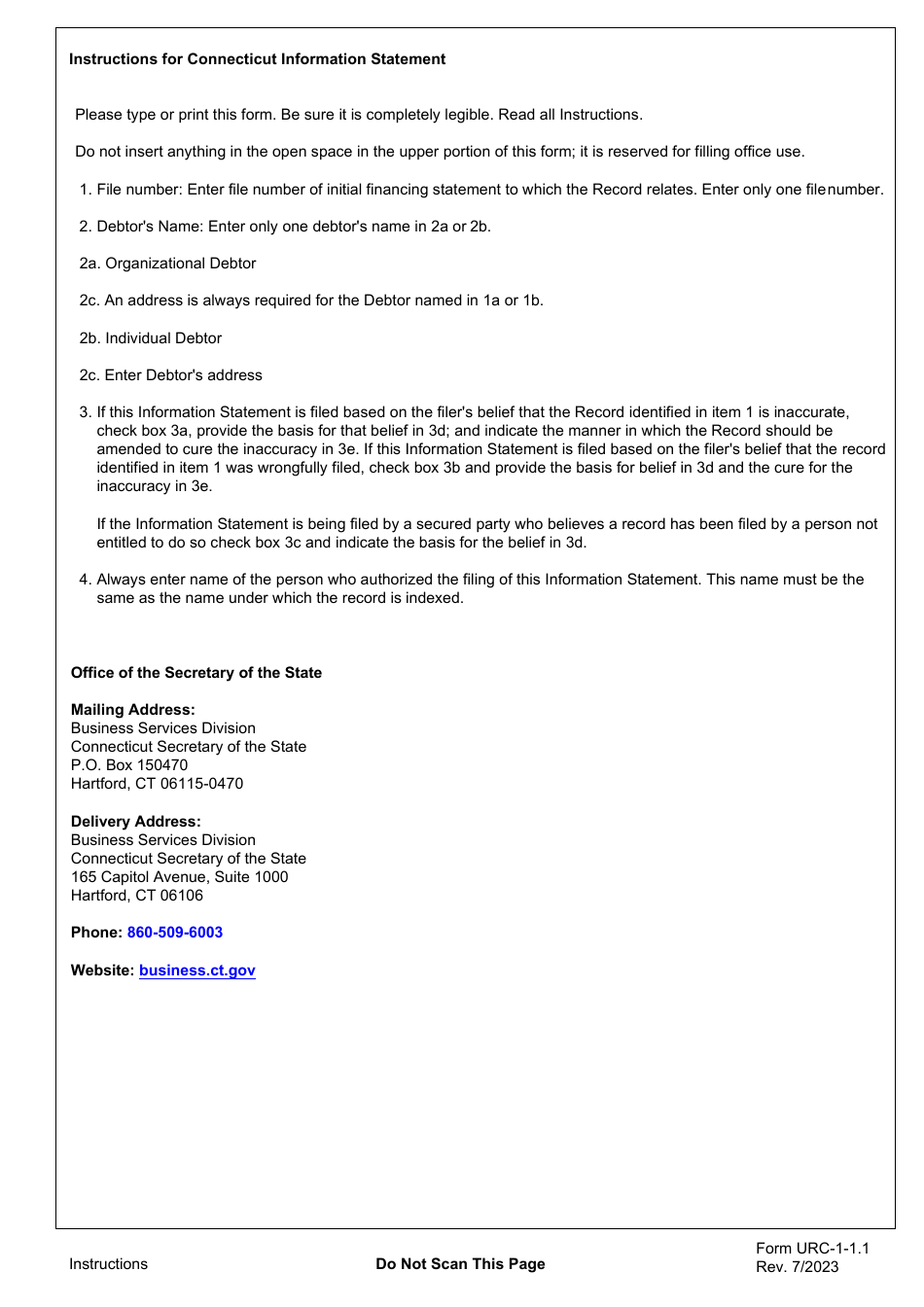 Form URC-1-1.1 Information Statement - Connecticut, Page 3