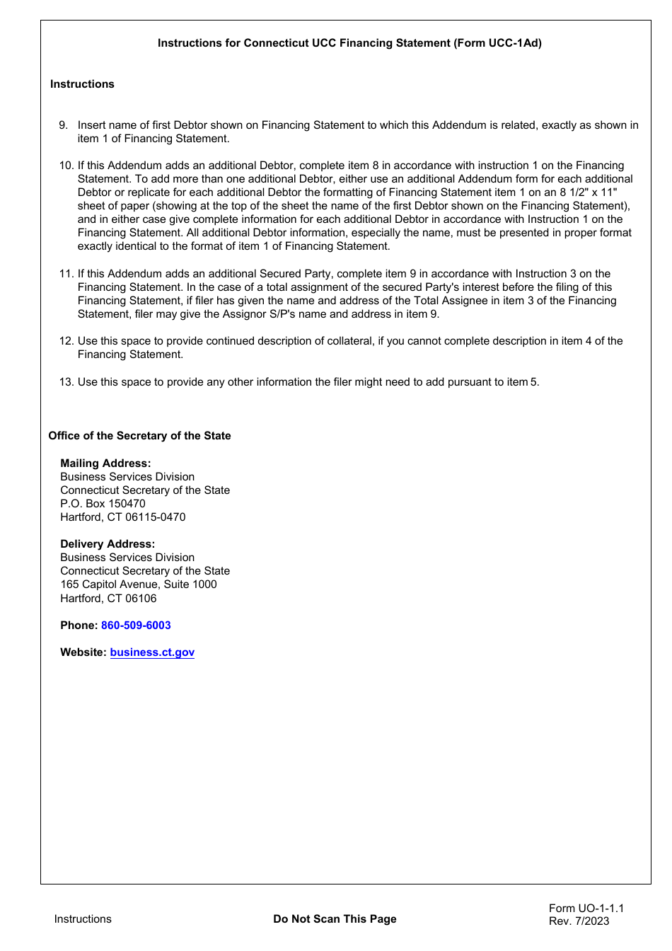 Form UCC-1AD (UO-1-1.1) - Fill Out, Sign Online and Download Fillable ...