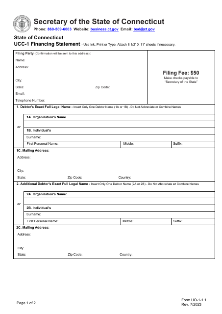 Form UCC-1 (UO-1.1.1) Financing Statement - Connecticut