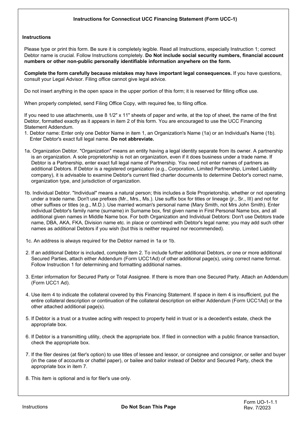 Form UCC-1 (UO-1.1.1) Financing Statement - Connecticut, Page 3