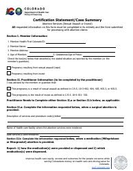 Document preview: Certification Statement/Case Summary - Abortion Services (Sexual Assault or Incest) - Colorado