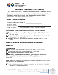Certification Statement/Case Summary - Early Pregnancy Loss (Epl)/Fetal Death/Incomplete Abortion (Miscarriage) Services - Colorado
