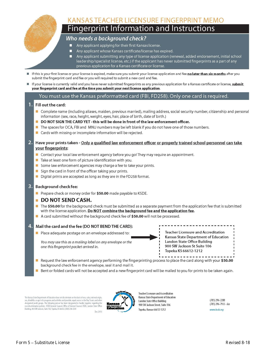 Form 5 Application for Kansas Substitute License - Kansas, Page 2
