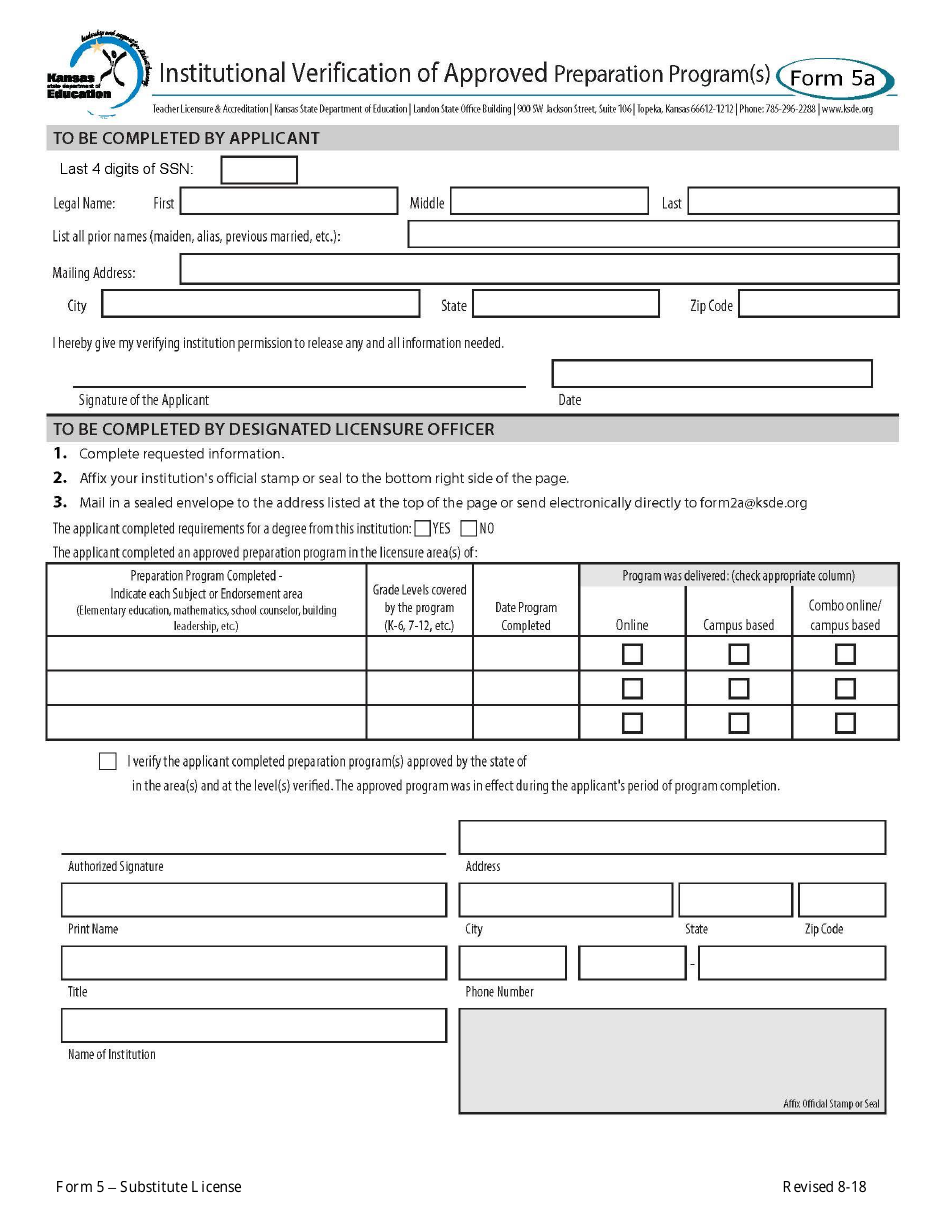 Form 5 Application for Kansas Substitute License - Kansas, Page 6