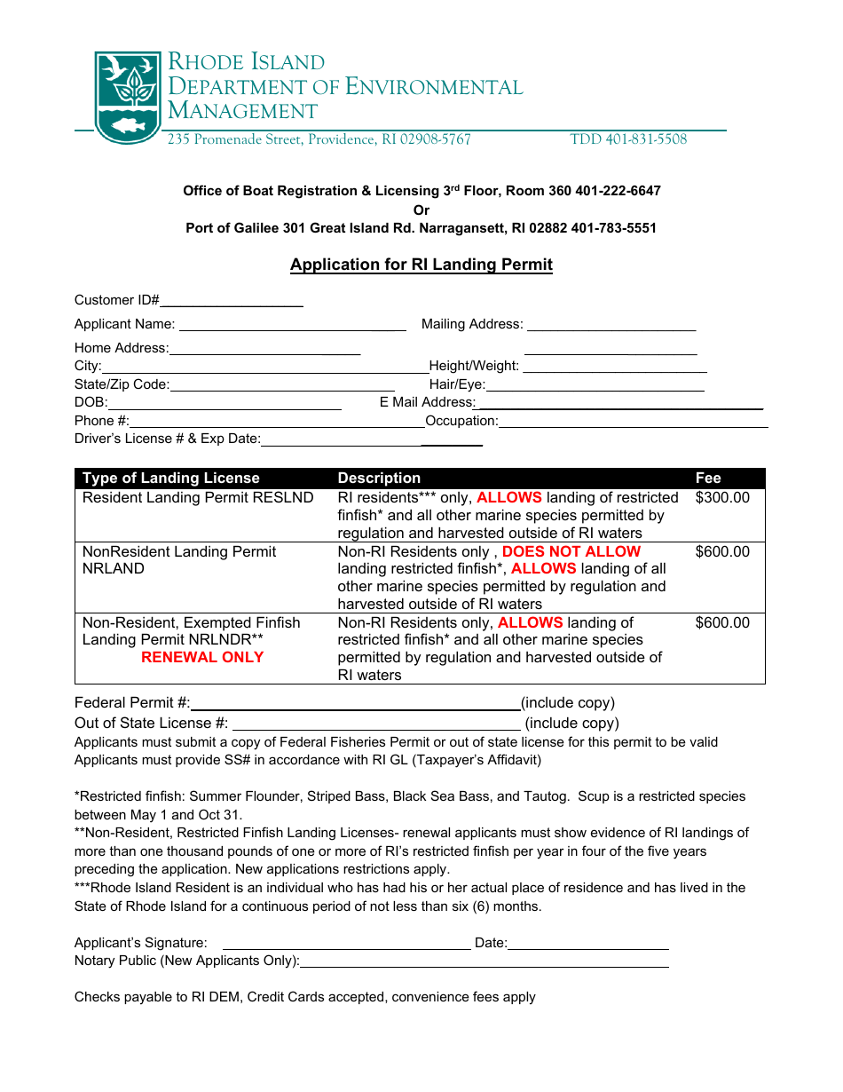 Rhode Island Application For Ri Landing Permit - Fill Out, Sign Online 