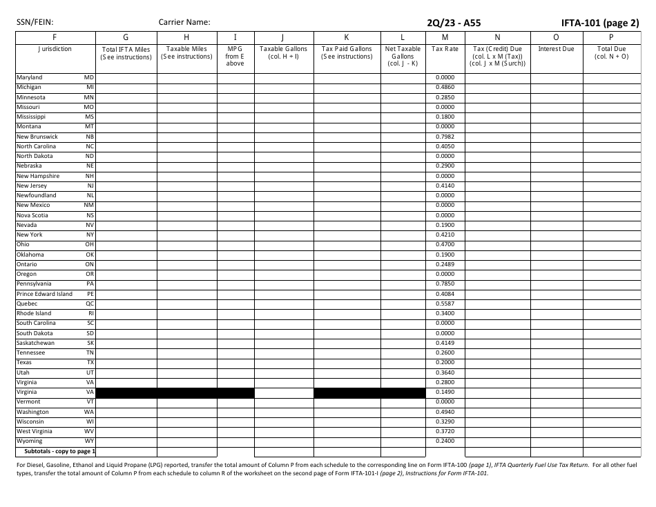Form IFTA-100 Ifta Quarterly Fuel Use Tax Return - 2nd Quarter - Maine, Page 26