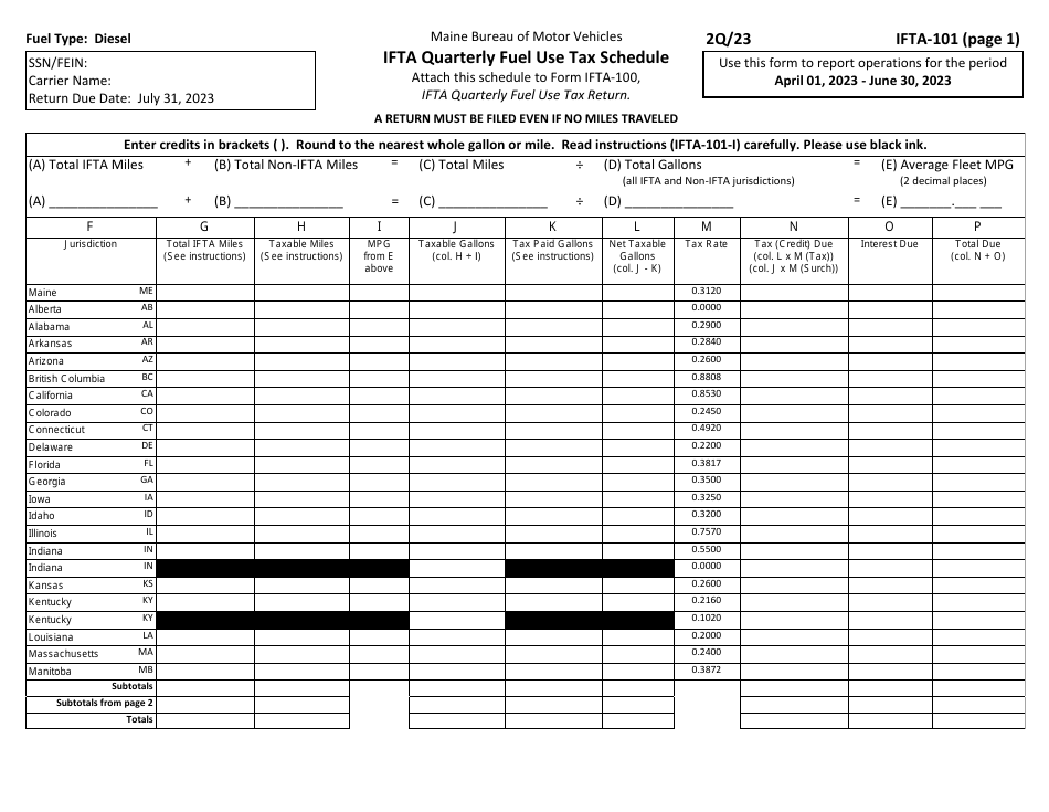 Form IFTA-100 Ifta Quarterly Fuel Use Tax Return - 2nd Quarter - Maine, Page 5