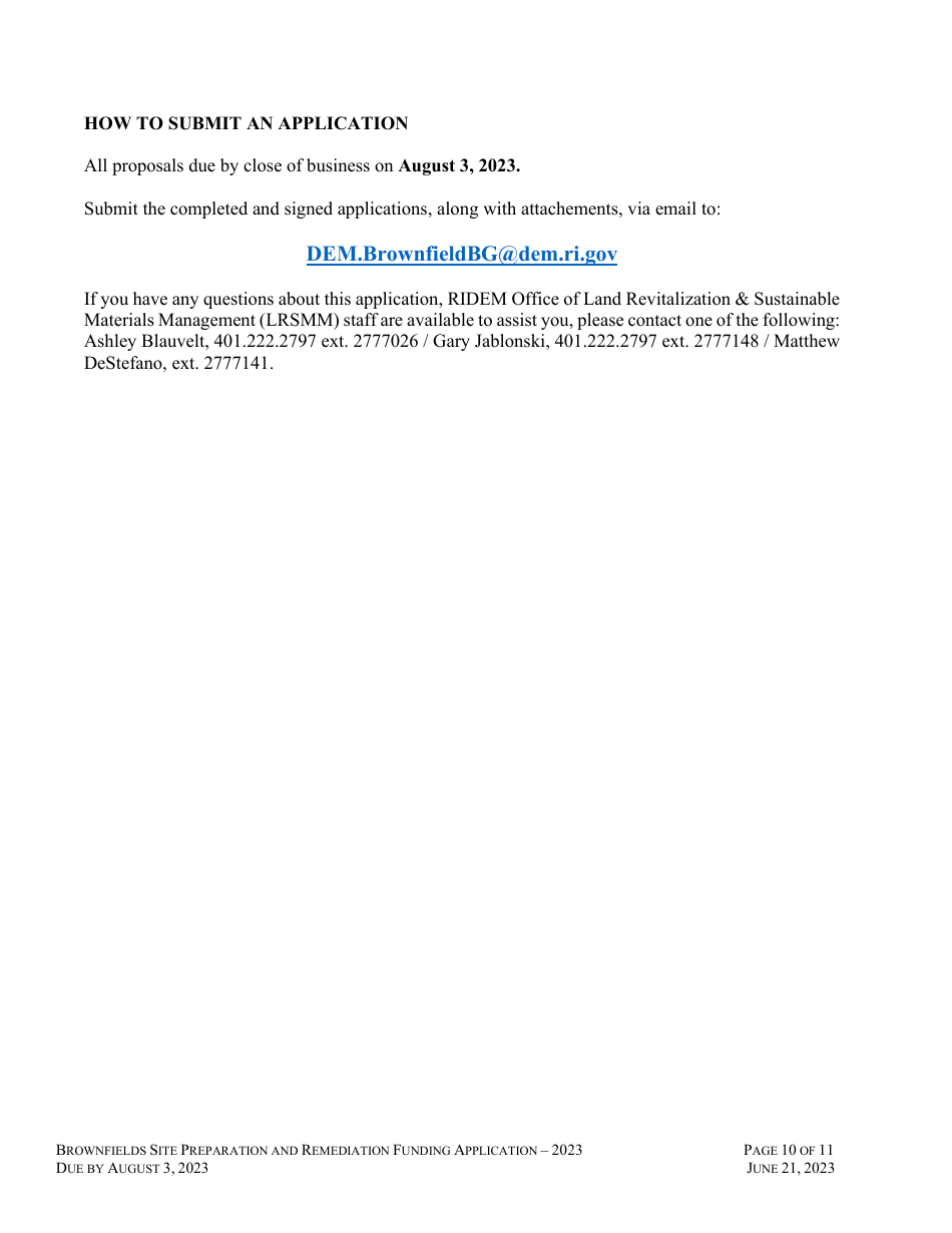 Brownfields Site Preparation and Remediation Funding Application - Rhode Island, Page 10