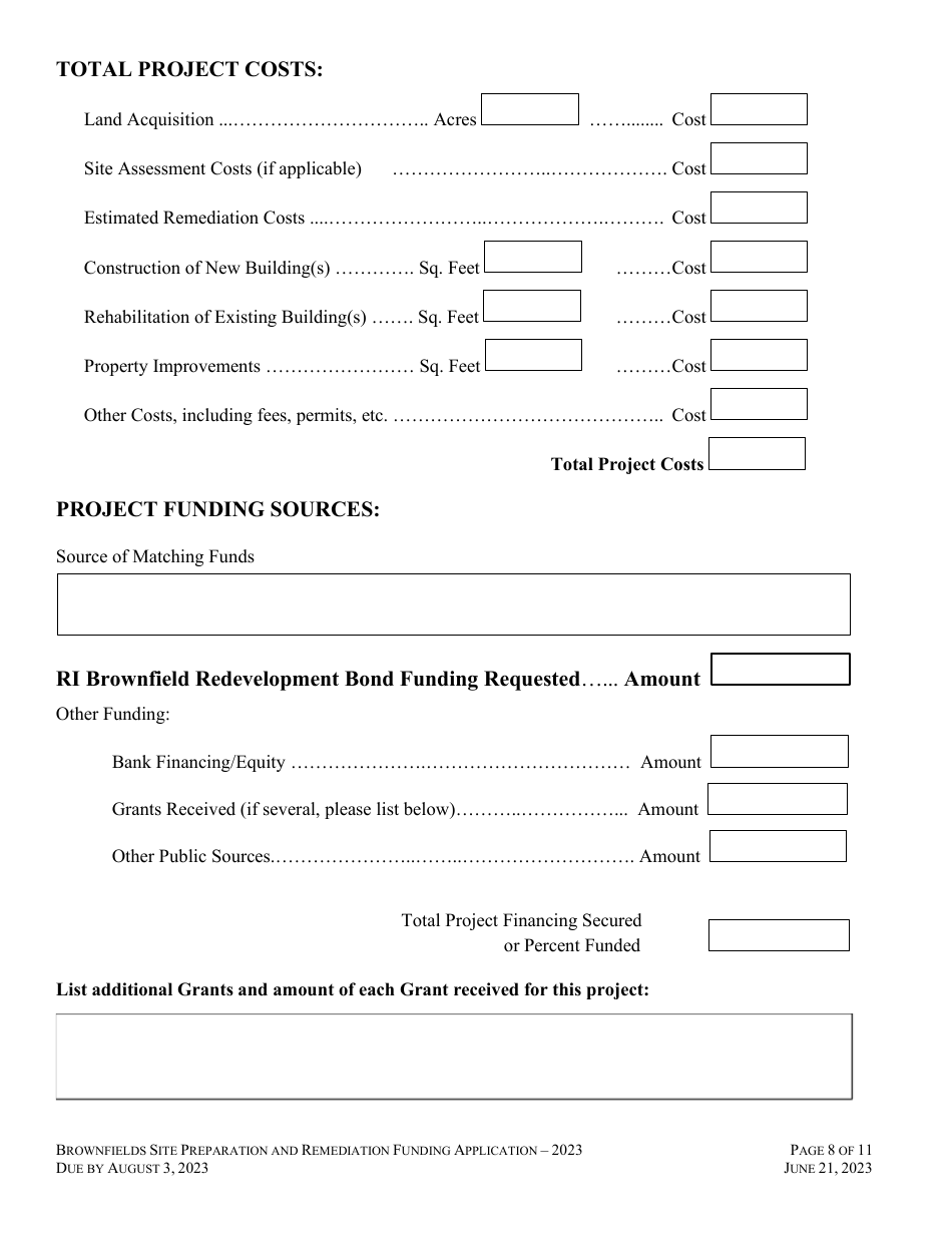 Brownfields Site Preparation and Remediation Funding Application - Rhode Island, Page 8