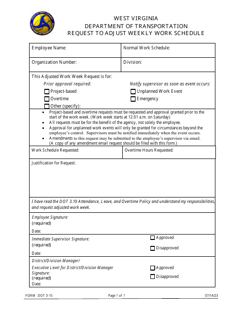 Form DOT3-15  Printable Pdf