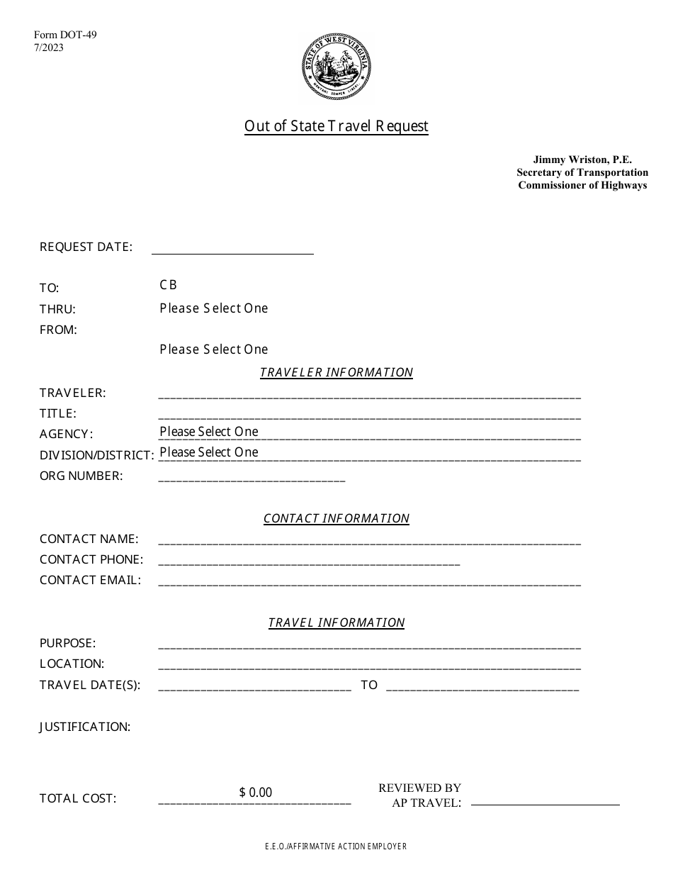 Form DOT-49 Out of State Travel Request - West Virginia, Page 3