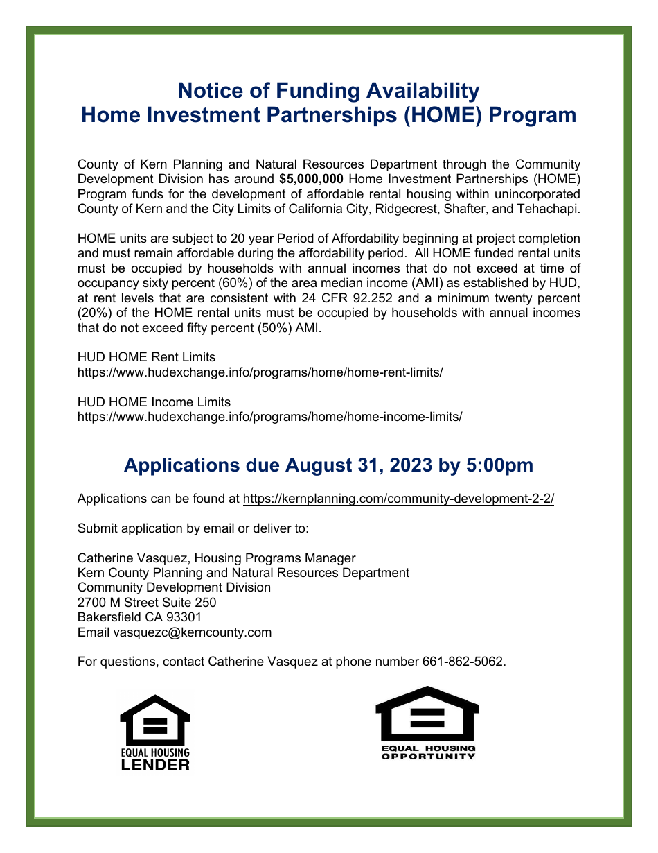 Notice of Funding Availability - Home Investment Partnerships (Home) Program - County of Kern, California, Page 1