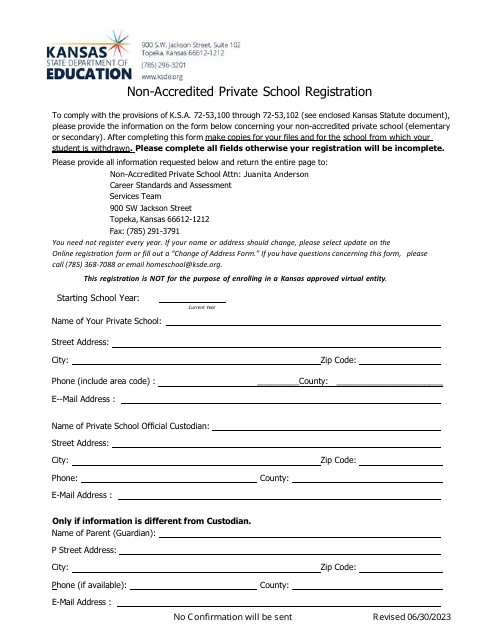 Non-accredited Private School Registration - Kansas